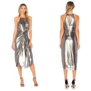 Privacy Please Silver Graphite Midi Wrap Dress Small